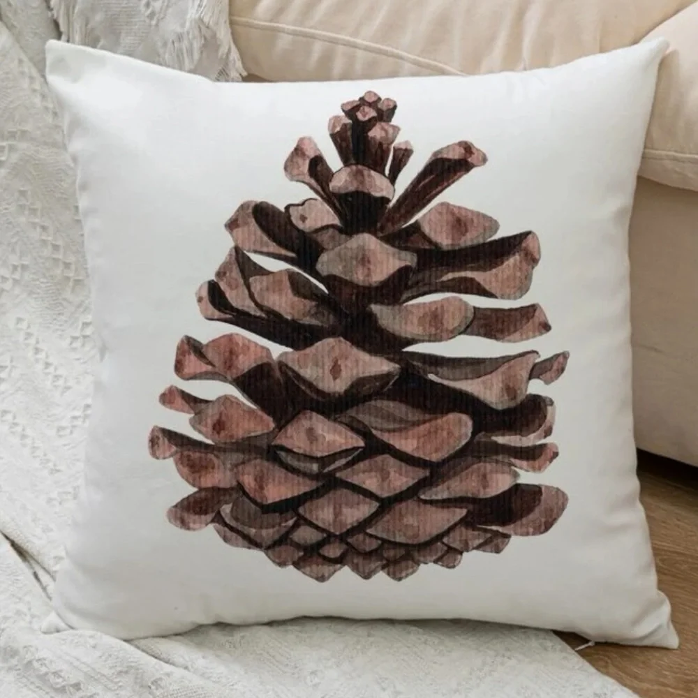 Pillow Cover Pinecone Nature Natural Decorative Zipper Closure Square 18 X 18 in